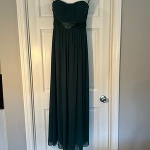 Bill Levkoff Dark emerald green strapless bridesmaid dress